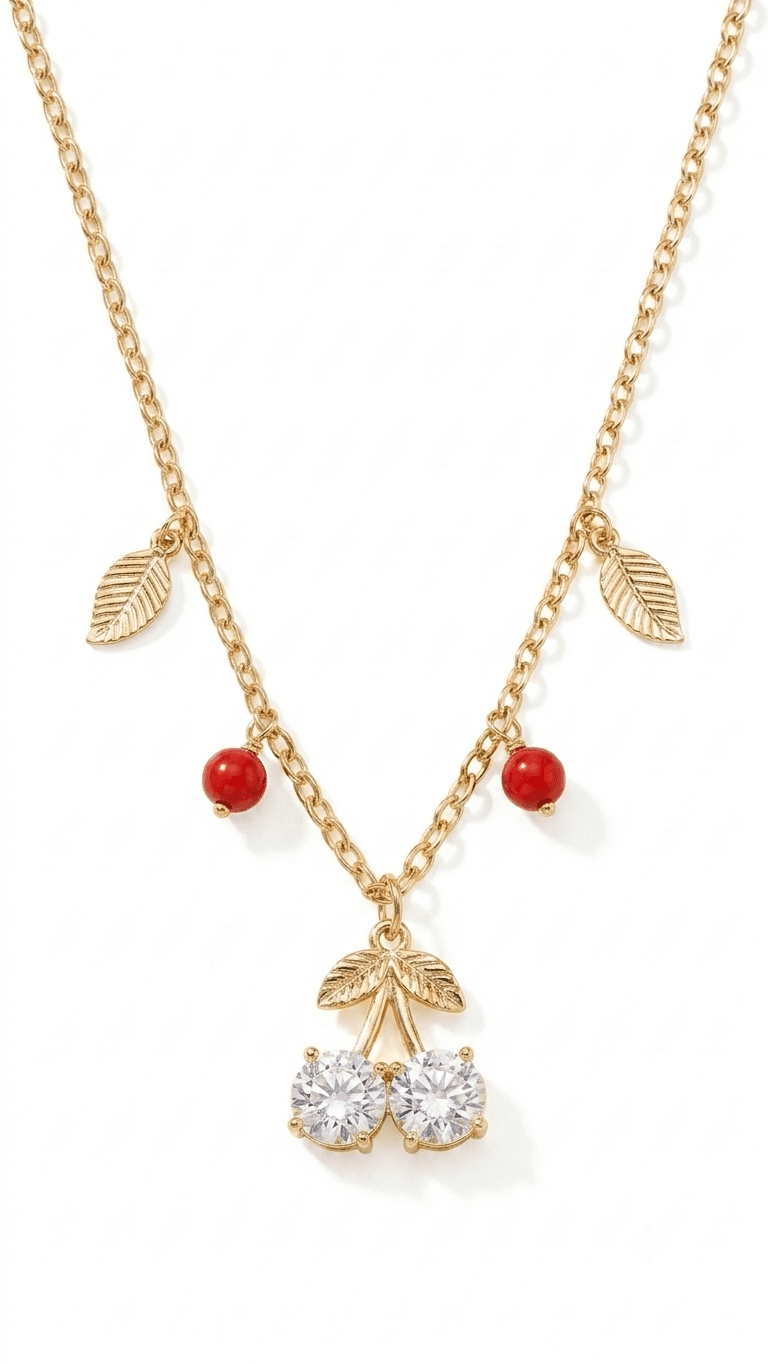 Gold Cherry charm necklace